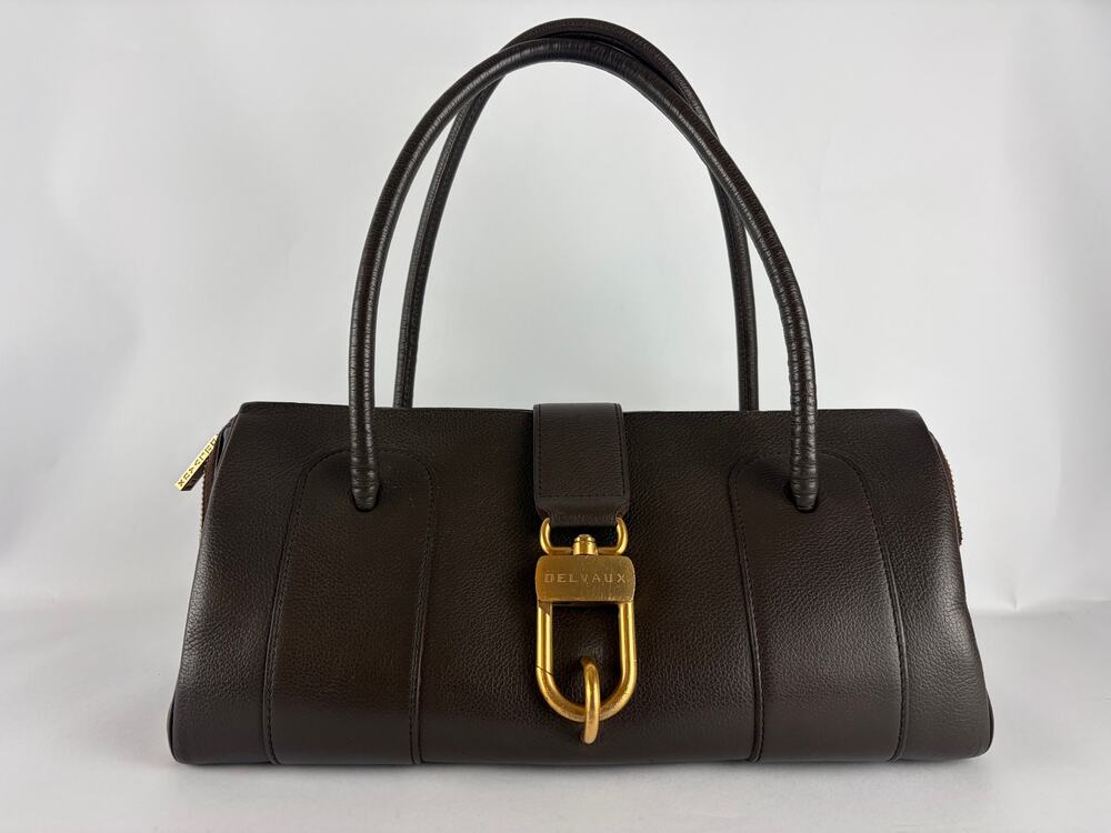 Delvaux Georges Jumping Leather Café Brown Top Handle Gold Hardware